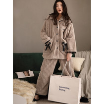 Simple and fashionable ~ lazy gospel thief comfortable coral velvet pajamas womens autumn and winter fashion warm cardigan suit