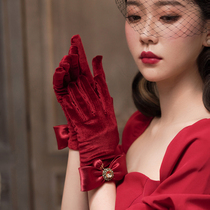 New satin wine red bow gloves bride toast clothing accessories photo studio photography photo jewelry Jia Shan