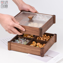 Solid wood light luxury dried fruit box with lid Double-layer living room household high-grade snack grid nut plate storage box New Chinese style
