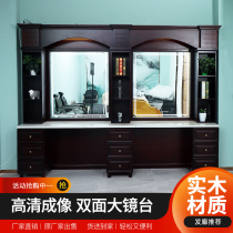 BarBer retro BarBer shop hot dyeing mirror table hair salon with light cutting solid wood hairdressing mirror mens Oil Head restaurant makeup