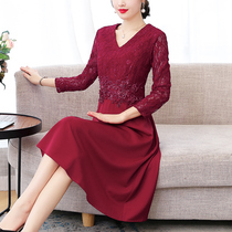 Xi mother-in-law wedding banquet red dress autumn dress 2021 new high-end wedding mother dress noble young