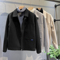 Winter short trench coat Tide mens woolen jacket autumn and winter lightly cooked thickened mens woolen coat solid color lapel coat