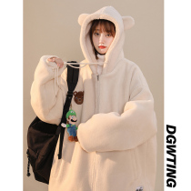 Lamb coat womens autumn and winter oversize tide 2021 New plus velvet small milk line to wear a cotton coat