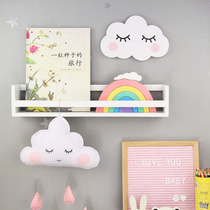  ins Nordic style wall shelf Decorative rack Childrens room study bookshelf punch-free solid wood frame partition wall hanging