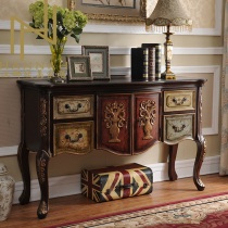 American Mediterranean style Vintage solid wood painted entrance cabinet Entrance table Blue Brown wood gold edge volume promotion