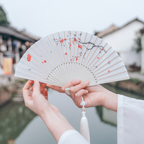 White fan folding fan Chinese style ancient style plum blossom folding fan with Hanfu 5 inch mini silk gift fan portable