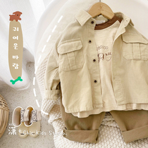 High quality~ins wind wild childrens spring and autumn long-sleeved corduroy shirt Boys baby jacket shirt Autumn tide