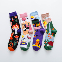 Occident Fashion Colorful Print Socks Women with Mushroom S