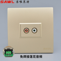 Type 86 champagne gold AV audio socket a welding-free double hole red and white double Lotus multimedia wall panel