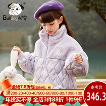 女童毛绒拼接羽绒服2021冬装新款儿童95白鸭绒羊羔毛风格紫色外套