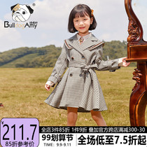 Girls double-breasted windbreaker coat 2021 Autumn New style vintage black Joker childrens fashion coat