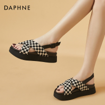 Daphne Thick Bottom Sandals Womens Summer 2022 New Black Two-Wearing Chessboard Grids With Beach Slippers