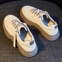 Hong Kong flat-bottom high white shoes womens explosive 2021 Autumn New Wild thick soled leather casual sports shoes