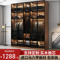 Solid wood wardrobe modern simple glass door swing door home bedroom custom light luxury cloakroom Nordic big wardrobe
