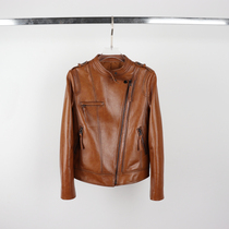 Leather coat female explosive autumn and winter short small locomotive for old retro oil wax real sheep skin repair jacket
