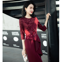 Mother's evening dress dress to attend the wedding high-end bride-in-law wedding banquet dress small noble young winter dress