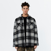 CHINISM black and white grid shirt mens trend loose American High Street Tide brand autumn tweed casual shirt coat