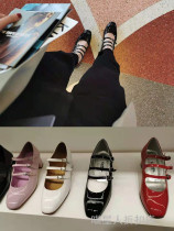 Overseas Direct Mail CAREL Mary Rare Shoes KINA Lacquered Leather Thick Heel Three Buckle Single Shoes High Heel Shoes Women Shoes
