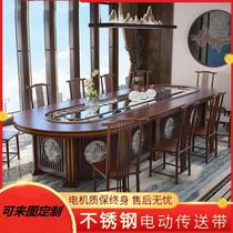 Hotel electric dining table Large oval table Rectangular hotel long table Rotating conveyor belt hot pot table 20 people banquet table