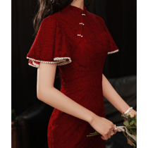 Cheongsam toast dress The bride can usually wear wine red dress for marriage and engagement in the summer to return to the door dress female daily life