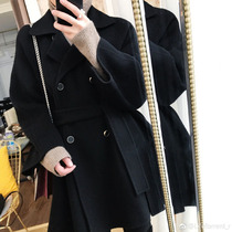 Black small double-sided cashmere coat womens 2021 new autumn and winter long high-end wool coat
