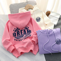 Girls sweaters spring and autumn children hooded top 2021 Autumn New Pearl cotton foreign style loose pullover