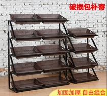 Supermarket fruit shelf display rack multifunctional fruit shelf vegetable shelf steel wood frame fruit shop wooden