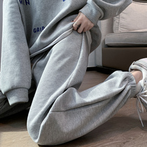 Gray waffle sweatpants children summer thin high waist slim casual pants loose toe Harlan spring and autumn