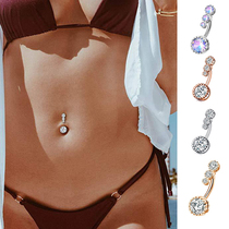 2023 Belly navel new piercing jewelry double head can be tuned to adjust rod long gold steel navel ring Korean tide