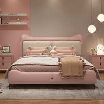 Childrens bed girl princess bed light luxury Net red soft bag bed boy single bed modern simple 1 5 meters real leather bed