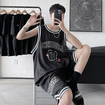Contrast basketball sports vest mens summer thin sleeveless T-shirt fitness American training quick-drying clothes set