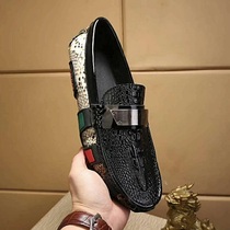 European Station Crocodile Snake Leather bean Bean Shoes Men Genuine Leather 2021 Summer Breathable New Tidal Card Society Little Guys Casual Shoes