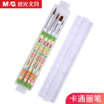 Morning light brush printing watercolor pen 16 grid palette box set cartoon student Childrens Painting tool gouache Art paint brush 4 boxed long rod painting art Oil Brush