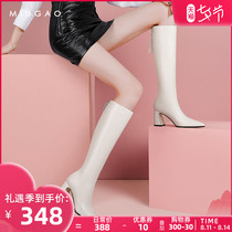 White boots female little man 2021 new spring and autumn high-heeled knight boots thin leather knee-high boots