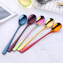 304 stainless steel ice spoon long handle coffee ice spoon round head spoon Creative cute childrens soup spoon household adult