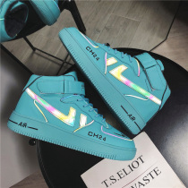 Ice blue luminous aj trend mens shoes youth 2021 new autumn and winter air force one high board shoes wild trendy shoes