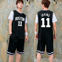 Short-sleeved suit fake two-piece basketball suit mens custom student sports quick-drying youth plus size training team jersey summer