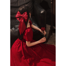 Fugitive princess toast bride 2022 new small summer thin wine red engagement gown dress with dress