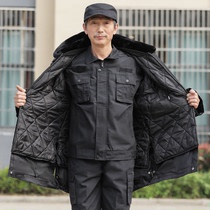 Autumn and winter thick trench coat men plus velvet medium long cold warm cotton coat loose large size Security jacket