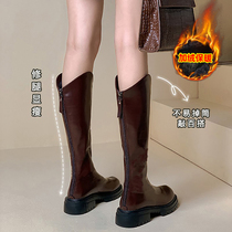 Explosive Boots Boots women winter plus velvet high heels 2021 new brown thick leg high Knight boots small man