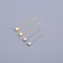 s925 silver small square block ear line female Korean temperament Superfairy Net Red Stream Soulder Breeze Minimalist Lukewarm Wind Earrings