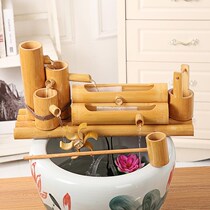 Bamboo running water fountain pendulum tube wheel creative Windmill Fish basin stone trough landscaping oxygenation humidification cycle filter