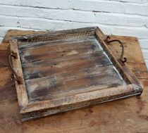 A small amount of goods want to buy as soon as possible to make old solid wood wrought iron binaural square tray storage tools photo props