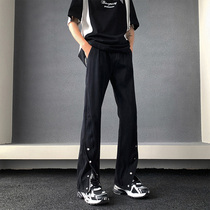 American high street discount fork black jeans straight tube cleanfit pants male summer vibe micro-pants