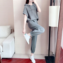 Sport suit female summer thin section student 2022 new loose casual short sleeve sweatshirt tracksuit Two sets of boarder cards