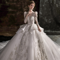 Luxury heavy industry bridal main wedding dress 2021 New Palace style Senior texture long sleeve tailing high end retro temperament