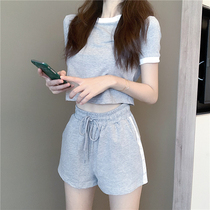  Summer 2021 new western style small short-sleeved T-shirt drawstring shorts sweatpants short skirt suit women