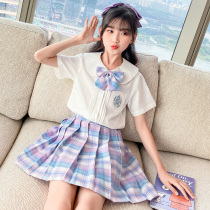 jk Uniform skirt suit Girls Summer Short-sleeved shirt Children genuine College wind Pleated skirt shirt two-piece set tide