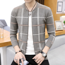 Autumn mens knitwear zipper cardigan Korean version of the youth trend thin jacket handsome outside wear plaid sweater