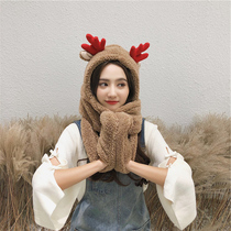 Cute Christmas bear ear protection hat scarf glove one female autumn and winter three-piece elk gift collar cover